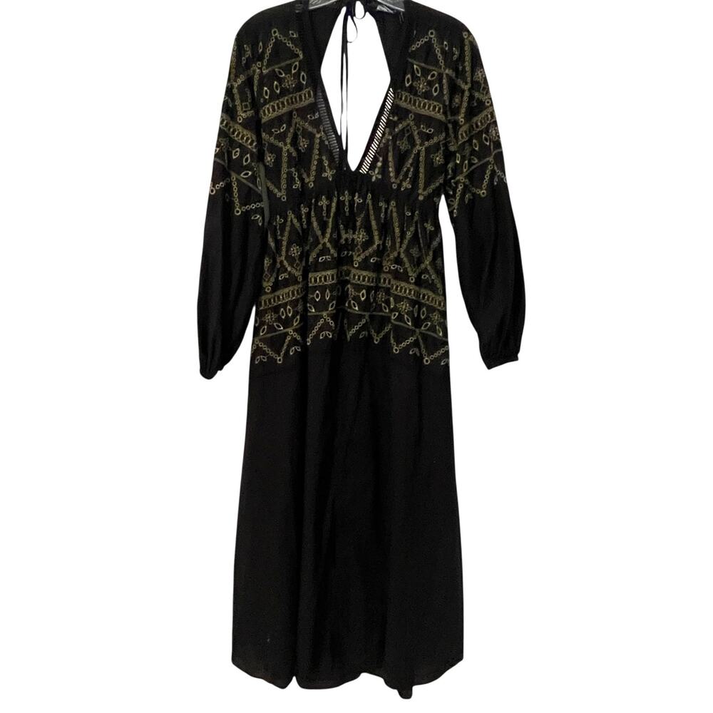 ASOS Design Embroidered Button Midaxi Dress Womens Size 8 Black Green Open Back - Picture 2 of 9